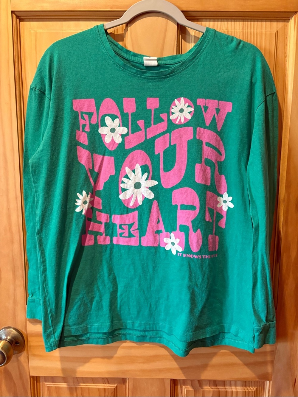 Electric Pink Long Sleeve "Follow Your Heart" graphic women’s L
